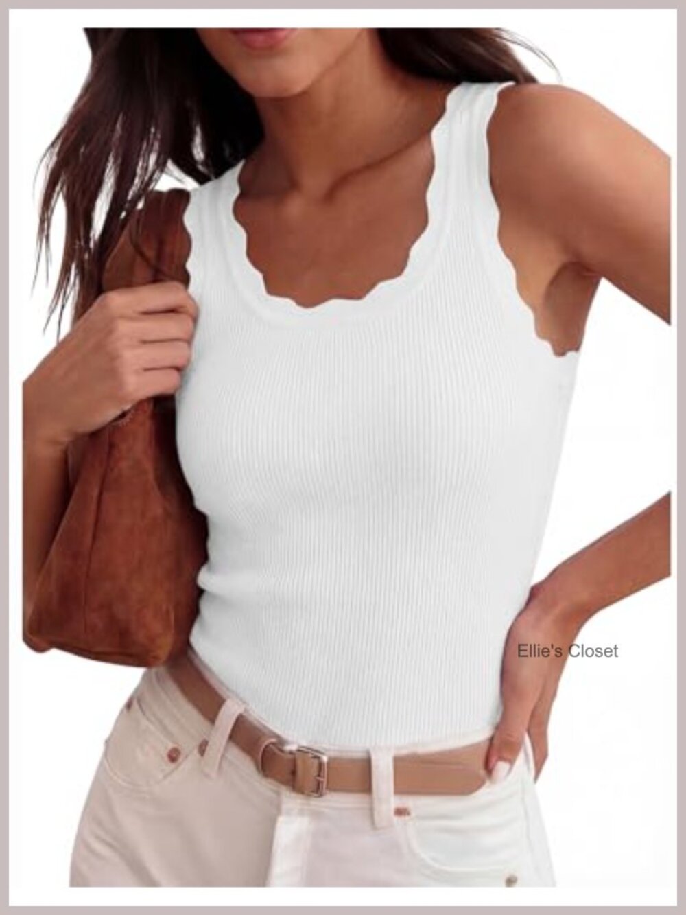Women's Ribbed Fitted Sleeveless Sweater Vest Scalloped Neck Boho Casual Tank